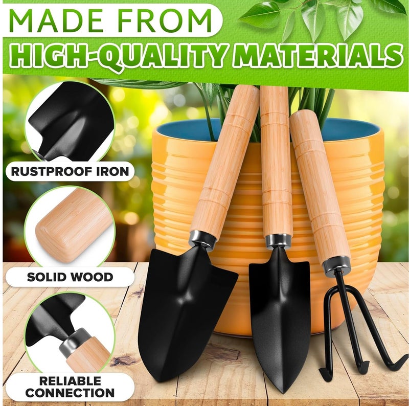 مخطوطات مجموعة أدوات بستنة يدوية مكونة من 3 قطع: مجرفة صغيرة لزراعة الشتلات، مشط يدوي، مجرفة، معزقة، أداة لزراعة النباتات في أصص الزهور، مقبض خشبي، فولاذ كربوني، لزراعة الشتلات وإزالة الأعشاب الضارة. - Image 5